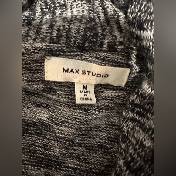 Max Studio Heather Gray Deep V Neck Wrap Draped Open Sweater - Picture 7 of 9